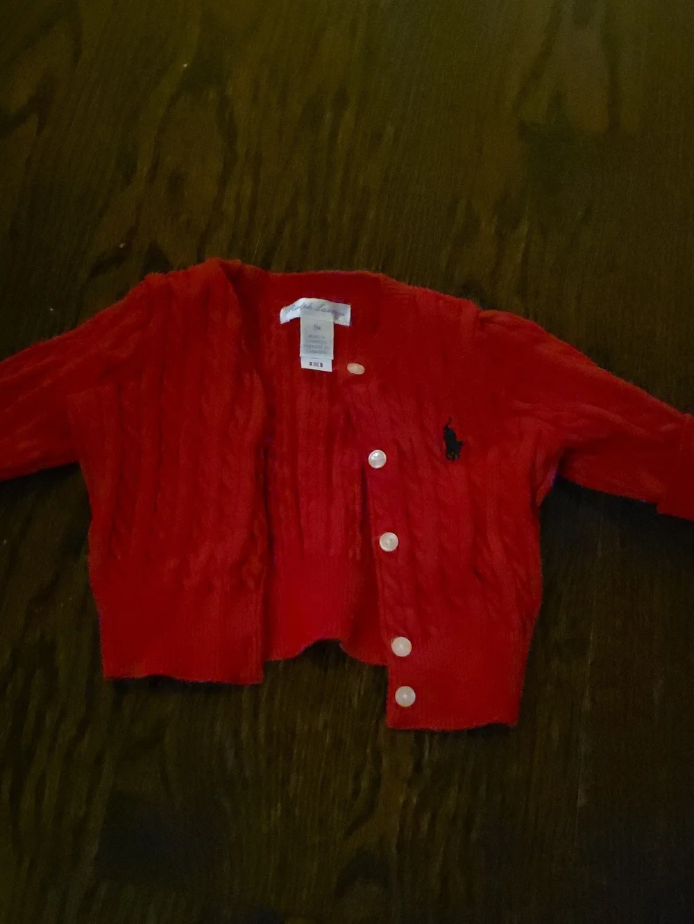 Ralph Lauren Red Cable-Knit Girls Cardigan with Polo Pony